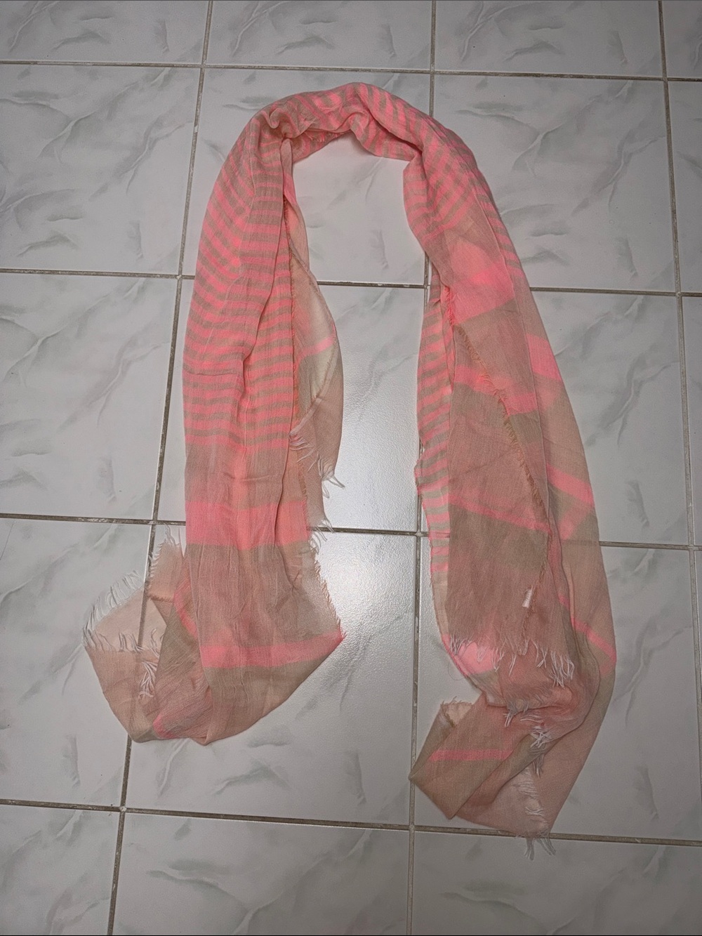 Lightweight Pink & Beige Striped Women's Scarf